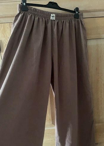 Bol Kesim Bej Keten Kadın Pantolon - Görsel 2