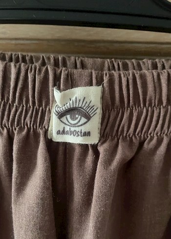 Bol Kesim Bej Keten Kadın Pantolon - Görsel 3