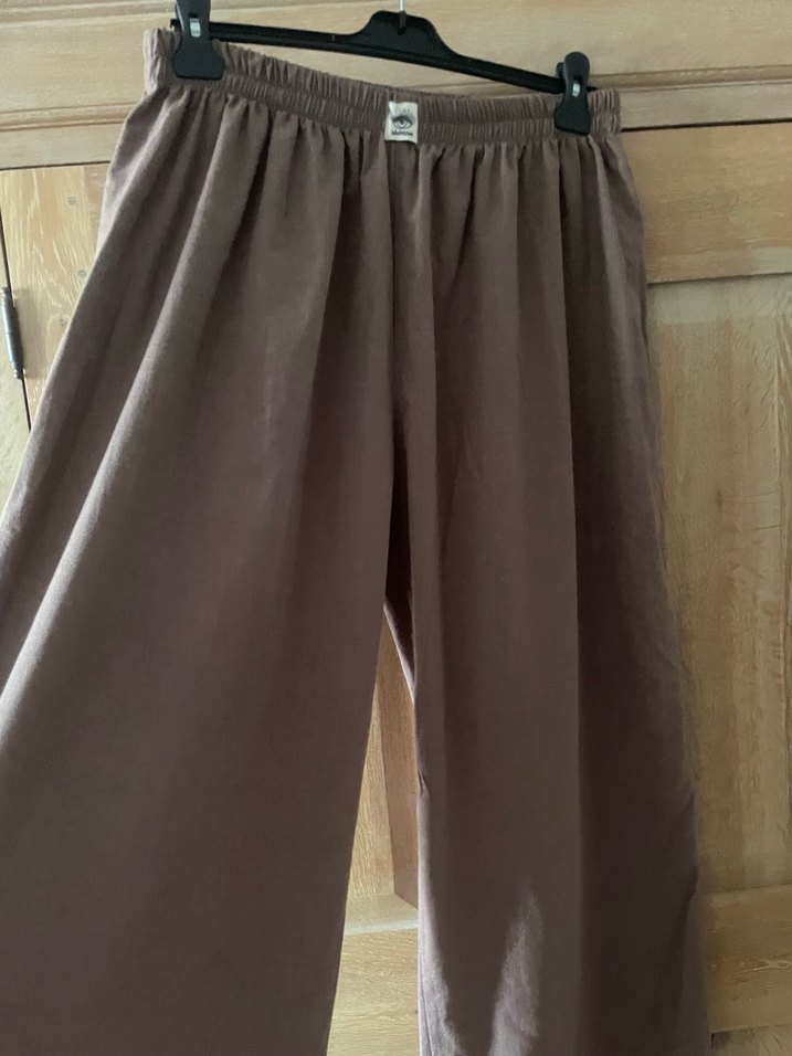 Bol Kesim Bej Keten Kadın Pantolon - Görsel 2