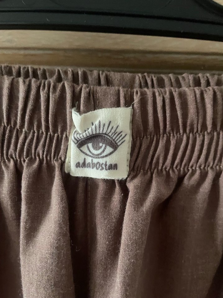 Bol Kesim Bej Keten Kadın Pantolon - Görsel 3