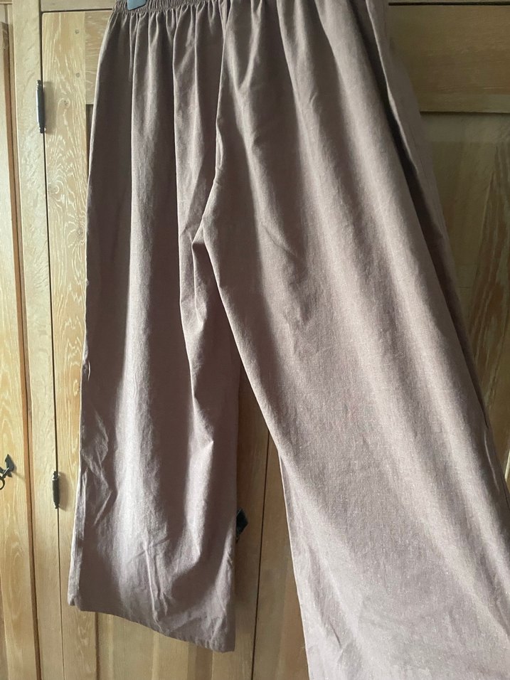 Bol Kesim Bej Keten Kadın Pantolon - Görsel 5