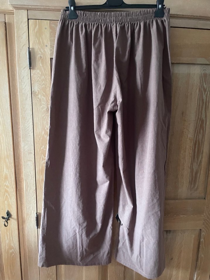 Bol Kesim Bej Keten Kadın Pantolon - Görsel 4