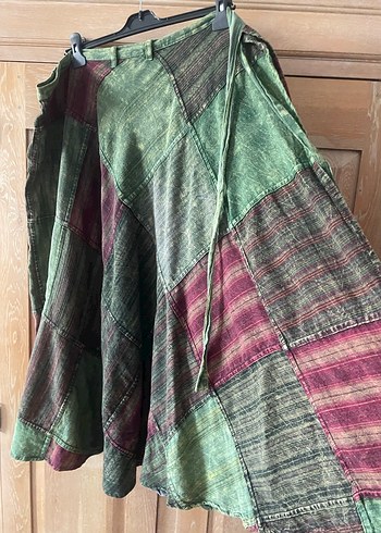 Bohem Tarz Yeşil Uzun Bağcıklı Etek - Görsel 5