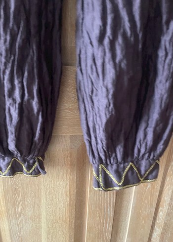 Kadın Mor Bol Kesim Keten Pantolon - Görsel 4