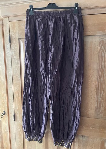 Kadın Mor Bol Kesim Keten Pantolon - Görsel 5