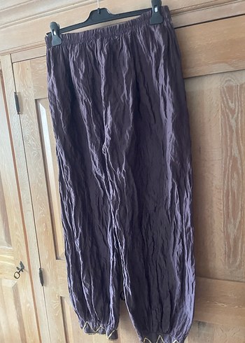 Kadın Mor Bol Kesim Keten Pantolon - Görsel 2