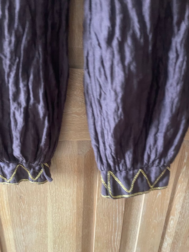 Kadın Mor Bol Kesim Keten Pantolon - Görsel 4