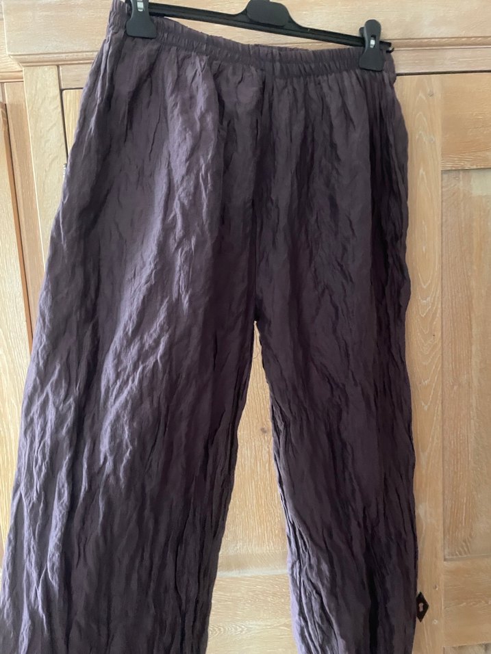 Kadın Mor Bol Kesim Keten Pantolon - Görsel 3