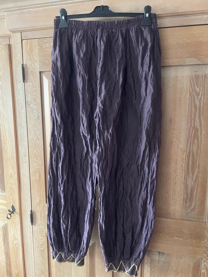 Kadın Mor Bol Kesim Keten Pantolon - Görsel 5