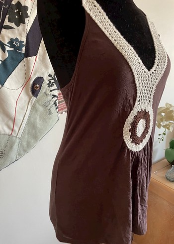 American Vintage Dantel Detaylı Kahverengi Bohem Hamile Tunik