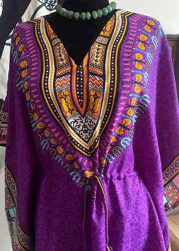 Etnik Desenli Mor Uzun Bohem Tunik - Görsel 3