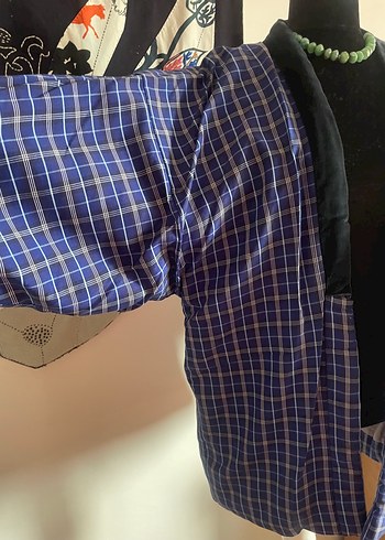 xl Beden Kadın Mavi Kareli Midi Kimono