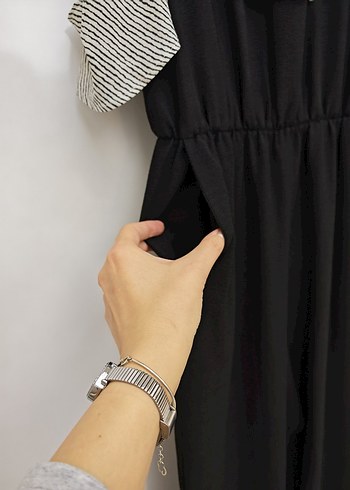 Gri Fırfırlı Siyah Kadın Uzun Tulum - Görsel 5