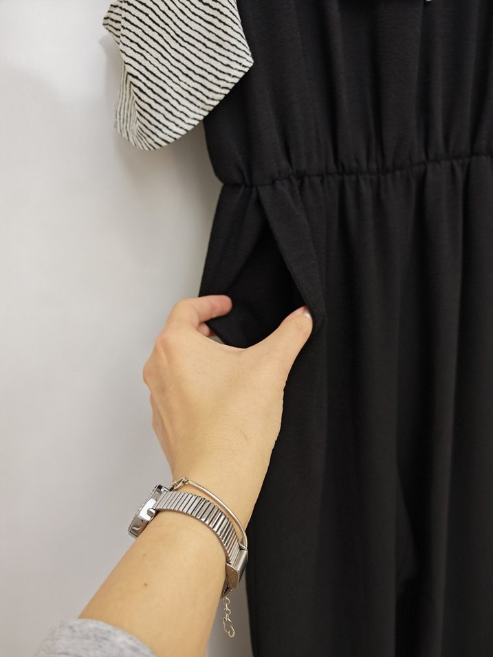 Gri Fırfırlı Siyah Kadın Uzun Tulum - Görsel 5