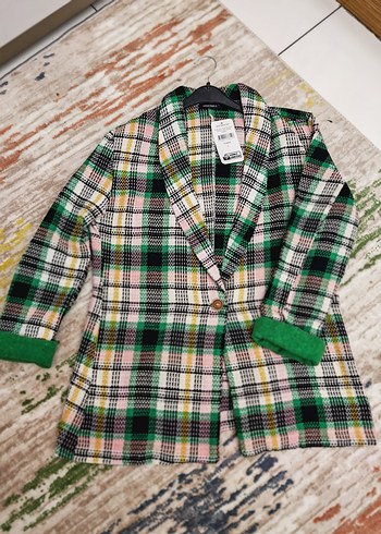 Kadın Çok Renkli Ekose Midi Blazer - Görsel 7