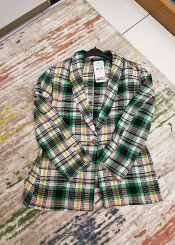 Kadın Çok Renkli Ekose Midi Blazer - Görsel 4
