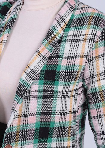 Kadın Çok Renkli Ekose Midi Blazer - Görsel 3