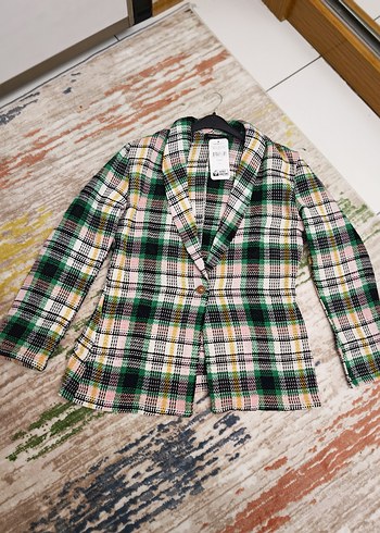 Kadın Çok Renkli Ekose Midi Blazer - Görsel 6