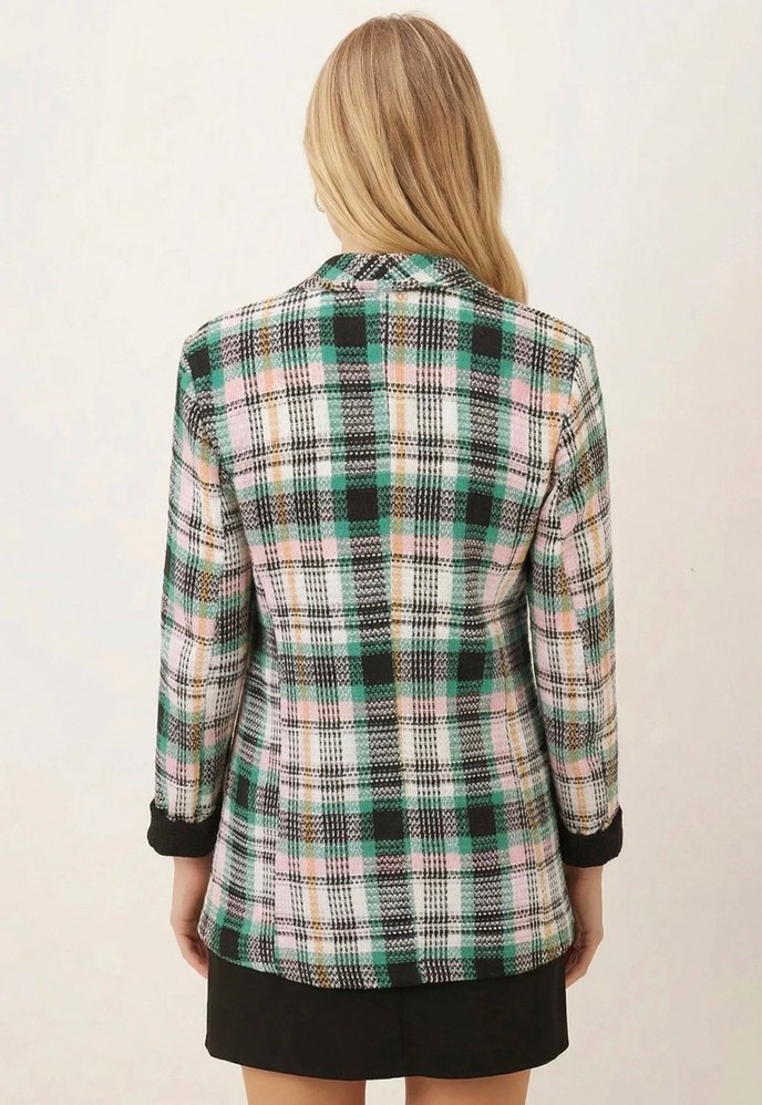 Kadın Çok Renkli Ekose Midi Blazer - Görsel 2