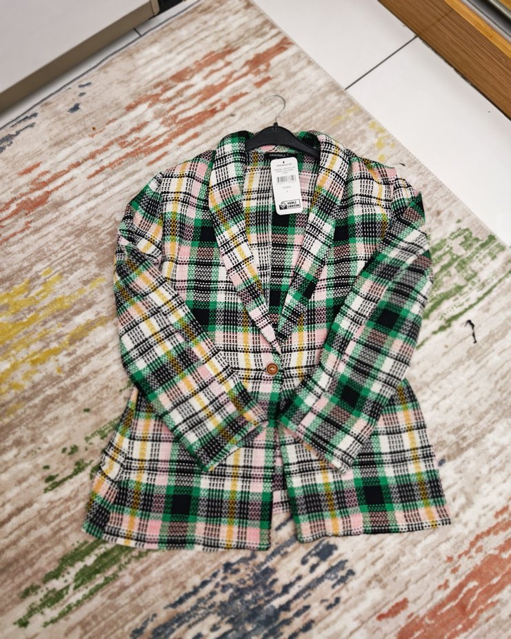 Kadın Çok Renkli Ekose Midi Blazer - Görsel 4