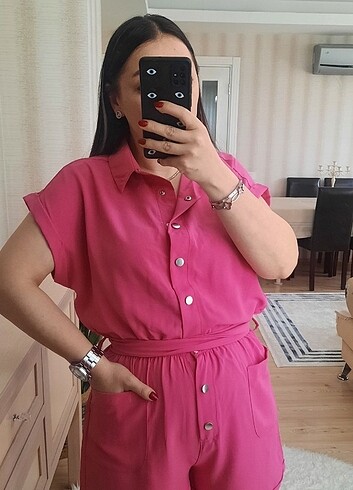 Pembe şort tulum çıtçıtlı bel lastikli
