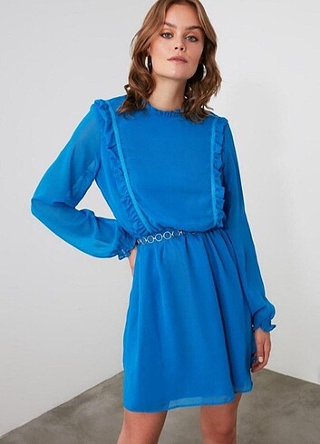 Trendyol & Milla Mavi Fırfırlı Elbise 
