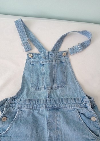 m Beden Kadın Mavi Denim Kısa Askılı Tulum