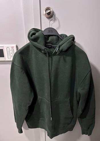 Pull and Bear Koyu Yesil Kapusonlu Rahat Sweatshirt