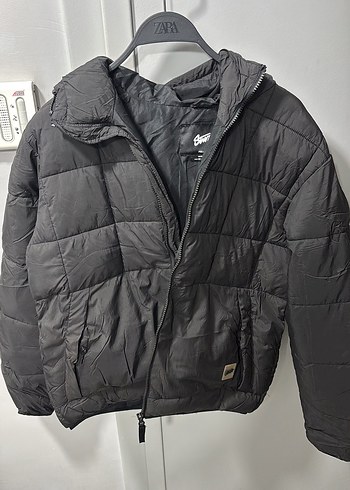 Pull and Bear Zara Siyah Kapusonlu Sisme Mont