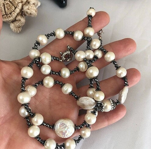 Beden 8 mm Gerçek ve barok inci hematit ara malzemeler tasarım şifalı