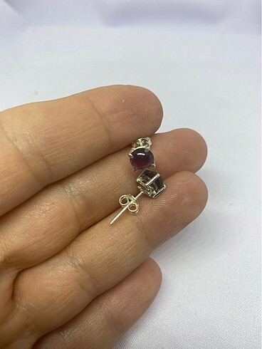 Beden mor Renk 925 ayar naturel garnet (lal,Granat)taş küpe