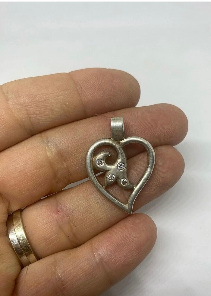925 ayar taşlı kalp kolye ucu - Görsel 2
