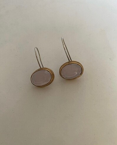 925 pembe kuvars küpe.