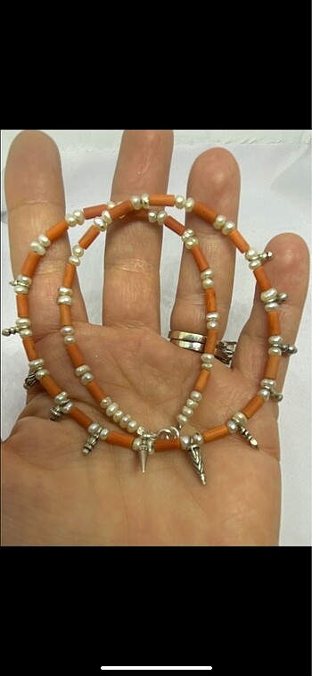  Beden çeşitli Renk 925 Ayar gümüş Tunus naturel mercan ve doğal gerçek inci kolye.u