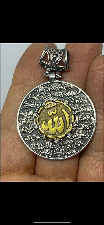 925 Gümüş Allah Lafzı Ayetel Kürsi Duası Büyük Madalyon Özel Kol