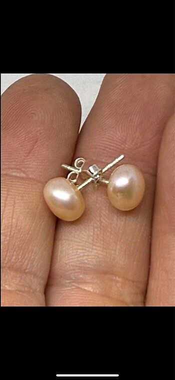 Beads Pearls 925 Ayar Gümüş pudra rengi Orjinal inci küpe