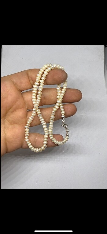 Beden ten rengi Renk 925 ayar Orjinal inci kolye.uzunluk 43 cm