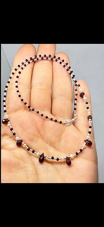 Beden 825 ayar gümüş Garnet(lal,Granat)ve Orjinal kum inci tasarım kol