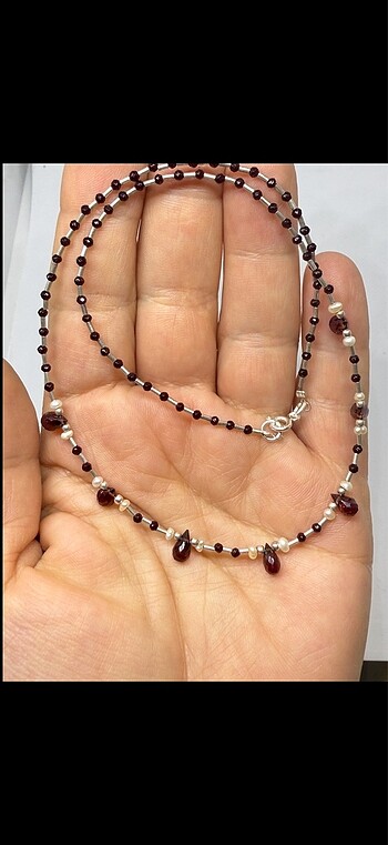 Beden çeşitli Renk 825 ayar gümüş Garnet(lal,Granat)ve Orjinal kum inci tasarım kol