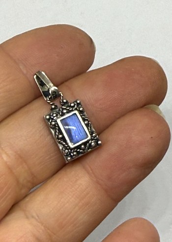 925 Mavi taşlı Vintage Kadın Kolye Ucu - Görsel 3