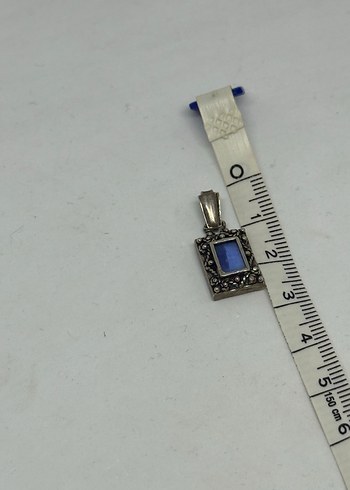 925 Mavi taşlı Vintage Kadın Kolye Ucu - Görsel 5