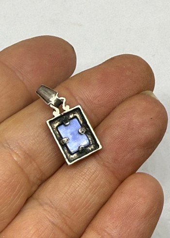 925 Mavi taşlı Vintage Kadın Kolye Ucu - Görsel 4