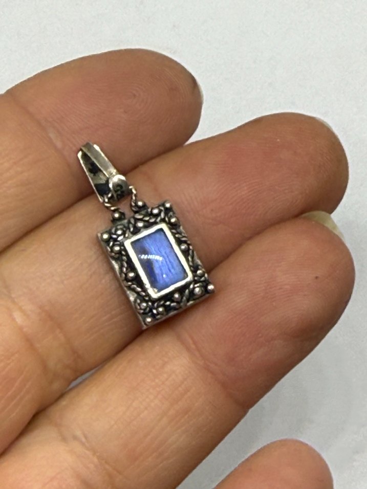 925 Mavi taşlı Vintage Kadın Kolye Ucu - Görsel 3