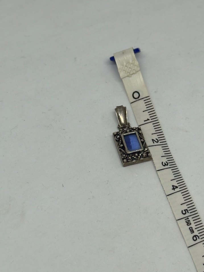 925 Mavi taşlı Vintage Kadın Kolye Ucu - Görsel 5