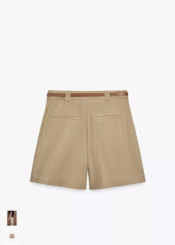 xs Beden haki Renk Zara Kemerli Keten Mini Şort