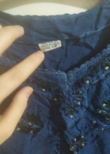 38 Beden mavi Renk Uzun Kollu Mavi Nakışlı Bohem Üst