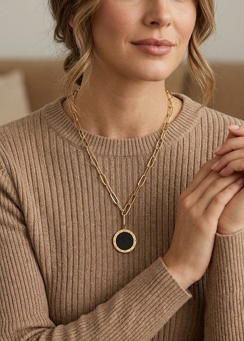 Accessorize Altin Zincirli Siyah Beyaz Cift Yonlu Celik Disk Kolye