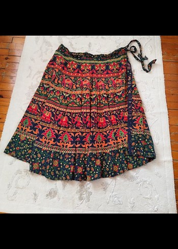 American Vintage Bohem Çok Renkli Uzun Desenli bağlamalı Etek