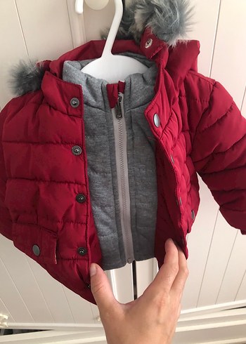 Koyu Kırmızı Erkek Çocuk Düğmeli Mont - Görsel 4