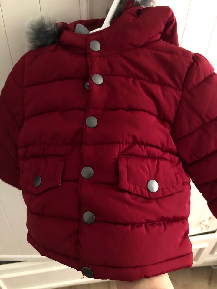 Koyu Kırmızı Erkek Çocuk Düğmeli Mont - Görsel 3